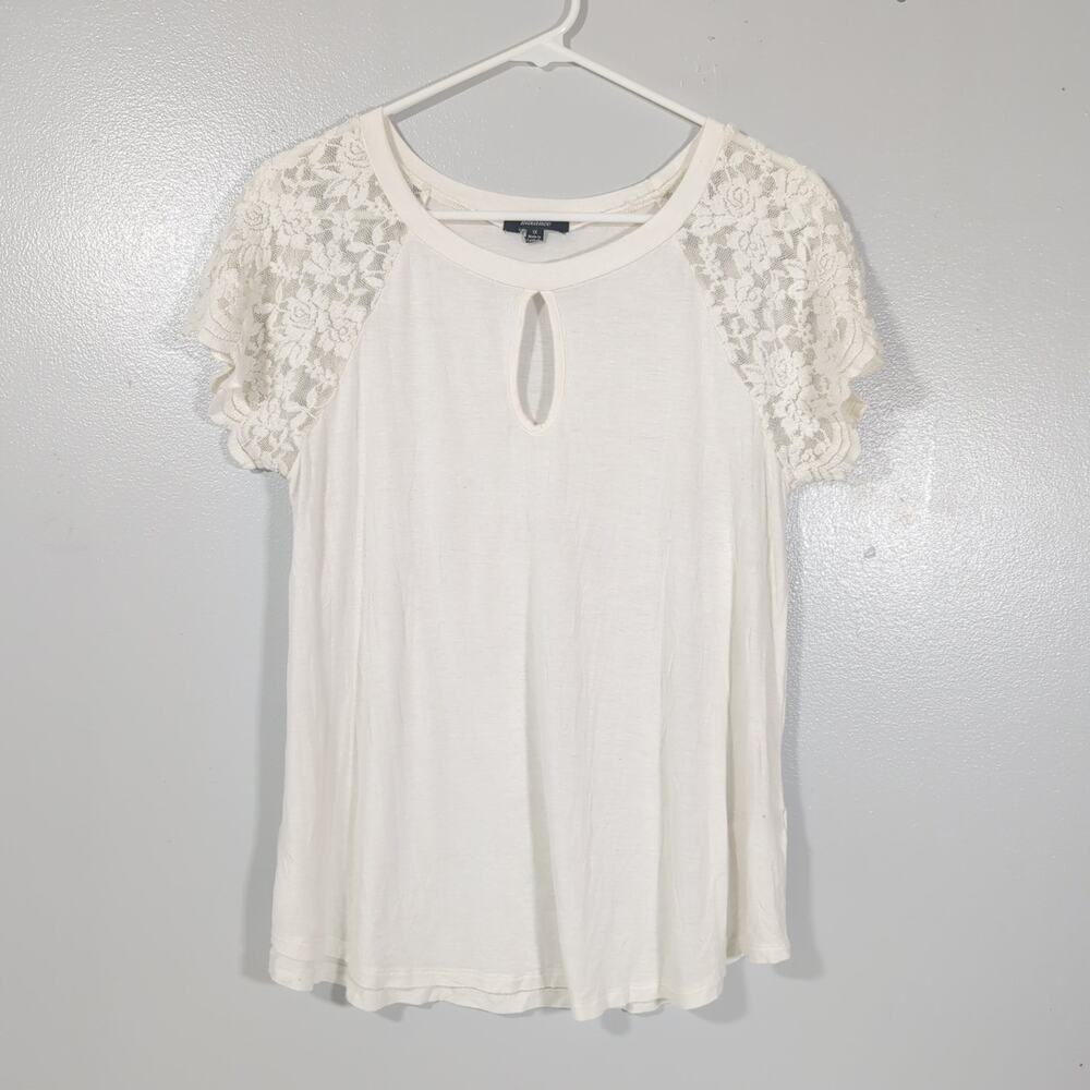 Ambiance White Lace Sleeve Keyhole Top 1XL | Boho Chic Romantic Coquette Blouse
